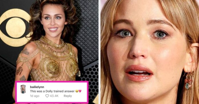 Miley's Epic Response To Jennifer Lawrence Gold Dress