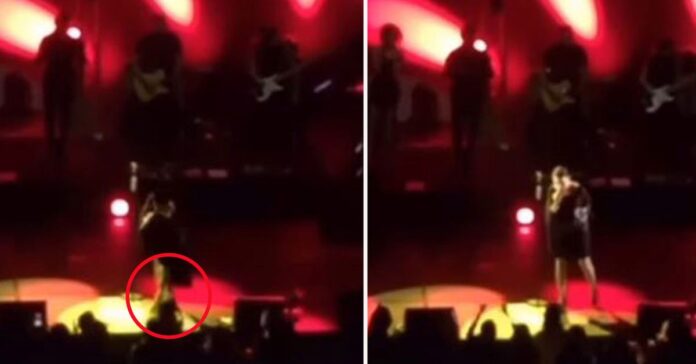 Tina Arena grabs fan's phone during concert