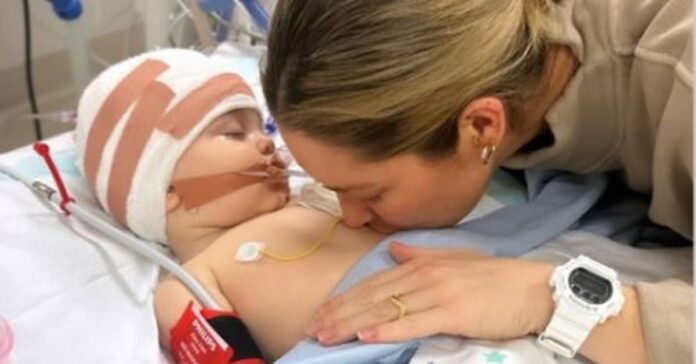 Australian model Erin McNaught's nine-month-old Obi Brooks Kotaras undergoes brain surgery to remove tumour
